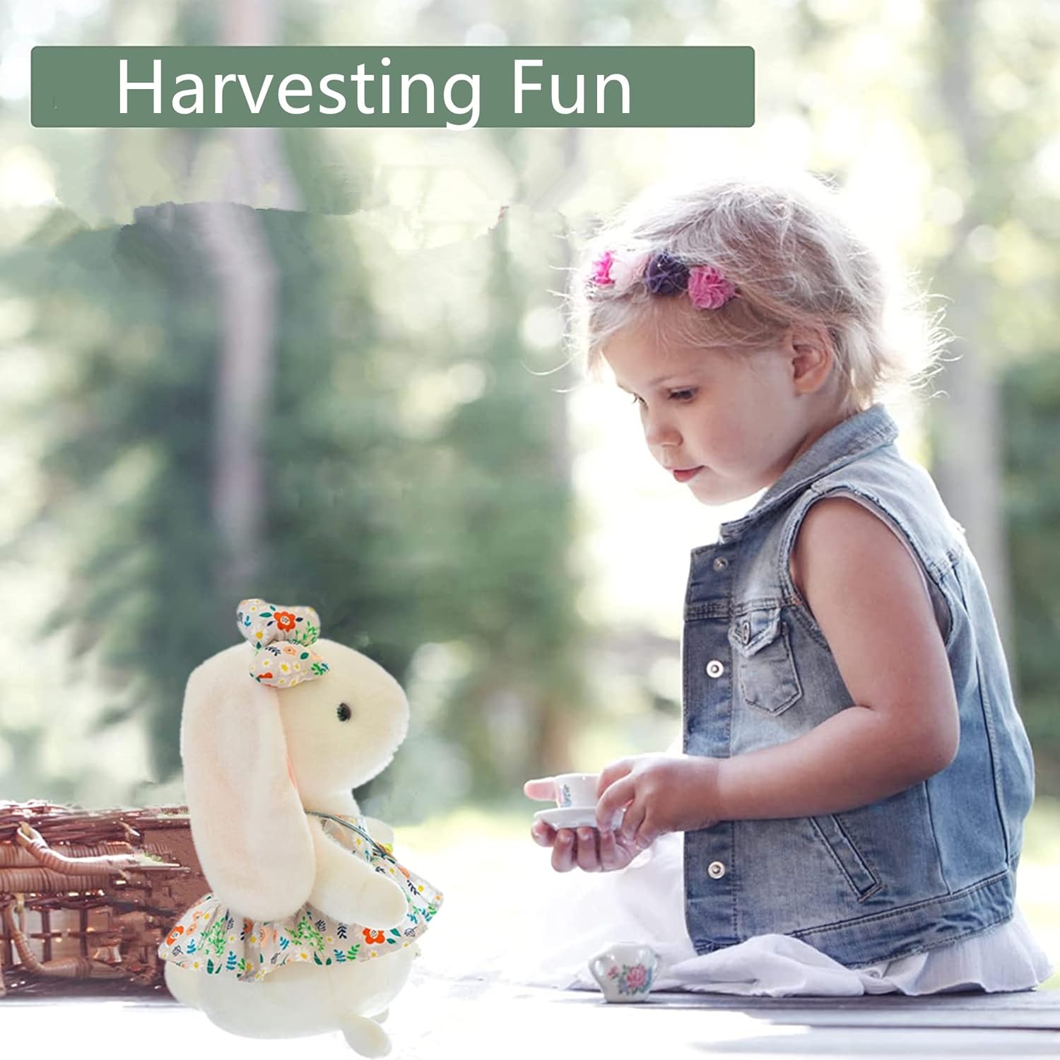 DiSiMi Soft and Cute Plush Rabbit with Flower Skirt, Embraceable, Washable, Kids' Party Decor