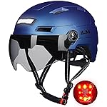 ILM Adult Bike Helmet with USB Rechargeable LED Front and Back Light Mountain&Road Bicycle Helmets for Men Women Removable Goggle Cycling Helmet E3-10L(Blue Purple, Large/X-Large)