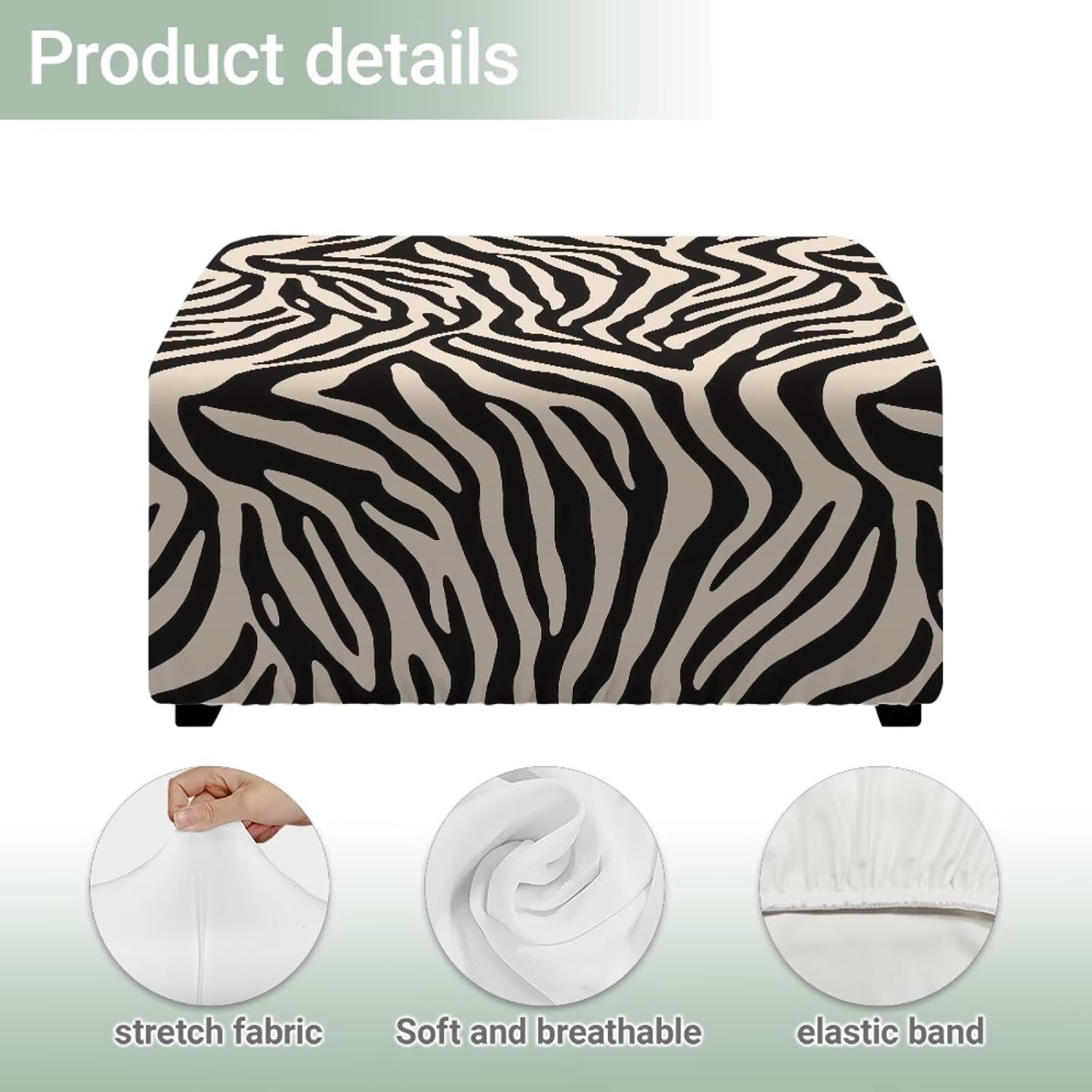 Talayituse Brown Zebra Stripe Print Ottoman Cover Square, High Stretch Ottoman Slipcover, Machine Washable Footrest Stool Cover Dust Proof Footstool Protector for Living Room, S