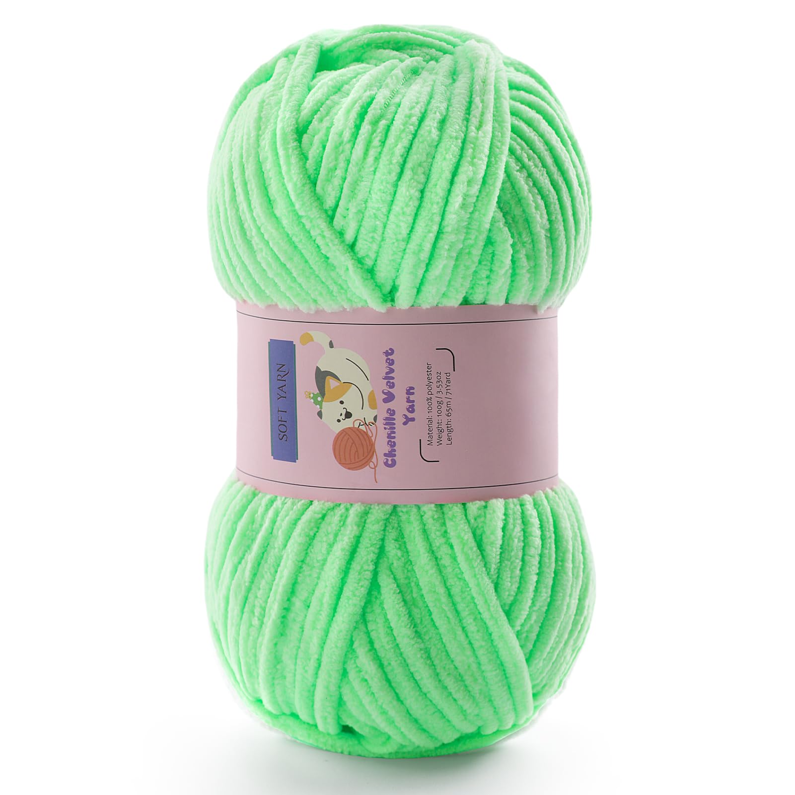Chunky Chenille Yarn for Crocheting, #6 Green Baby Blanket Yarn for Crochet
