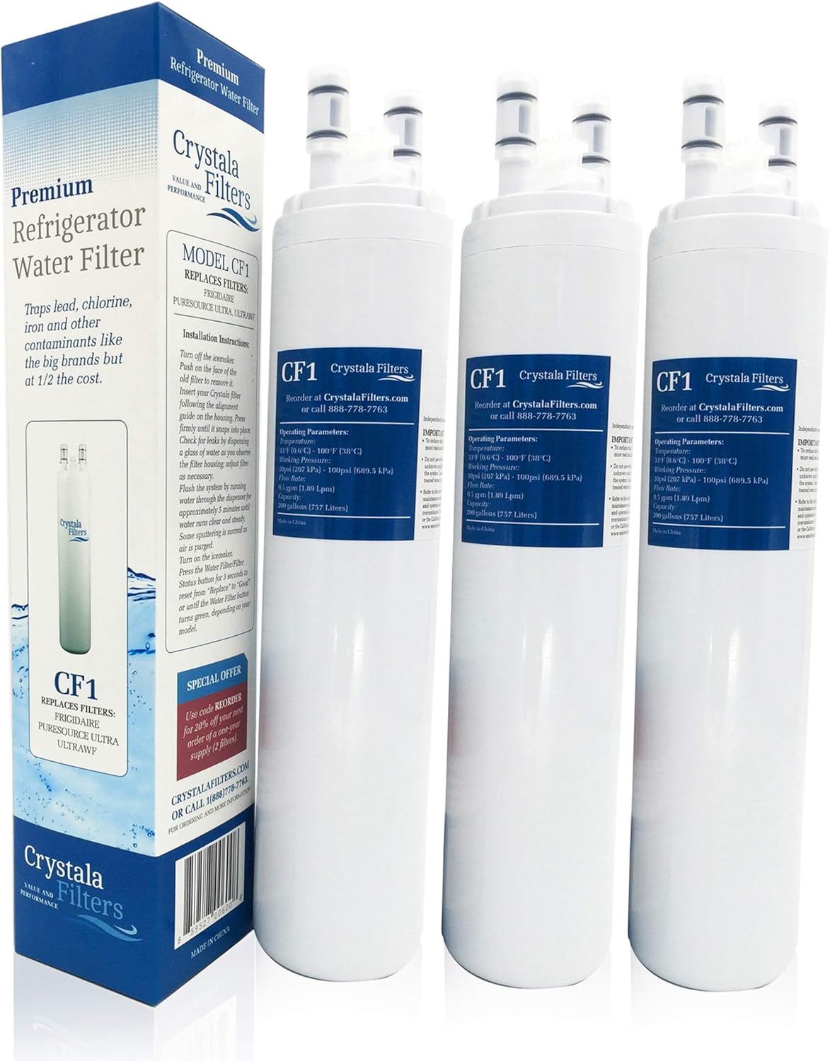 Crystala Filters CF1 Compatible with ULTRAWF Refrigerator Water Filters