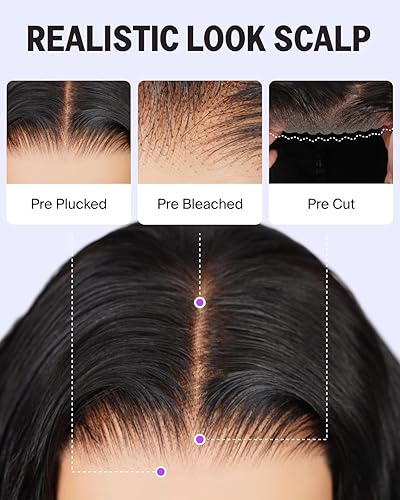 Miniatura 4 de MEGALOOK Pelucas de cabello humano con encaje frontal HD de 13 x 4 pulgadas, prearrancadas, densidad del 200%, balayage, pelucas de cabello humano