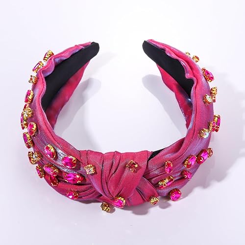 Miniatura 2 de Diadema de terciopelo de cristal, tocado turbante anudado en cruz, accesorios de aro para mujer (rojo rosa)