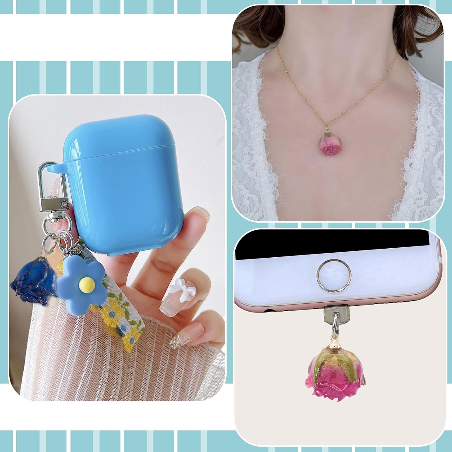 Cheriswelry 10Pcs Rose Flower Charms Plastic Flower Pendants Blooming Rose Dangle Charms Ornament for Valentines Jewelry Making Necklace Bracelet Earring Supplies - Image 5