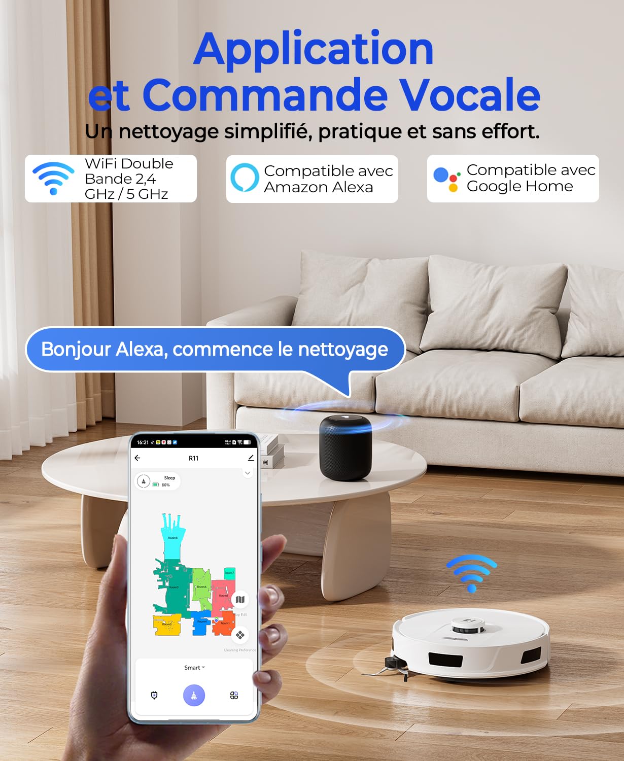 Redkey D8 Aspirateur Robot Laveur avec Station, 25000Pa Ultra Puissante Aspiration, Robot Aspirateur avec 4L Vidage Automatique, Anti-Enchevêtrement, LiDAR, Cartographie, Évitement d'obstacles