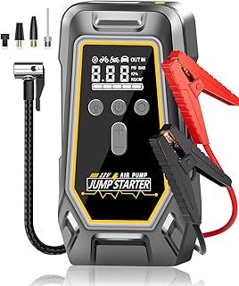 Jump Starter with Air Compressor - 3X Faster Inflation, 150PSI Portable Tire Pump for Car Tires with Digital Pressure Gauge, LED Light Cordless Pump for Car Starting, Motorcycle, Bicycle, Balls