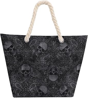 Gothic Skulls Damask Style Black White Large Fashion Multifunctional Tote Bag Womens Casual Purses Work Handbags Shopping Bag