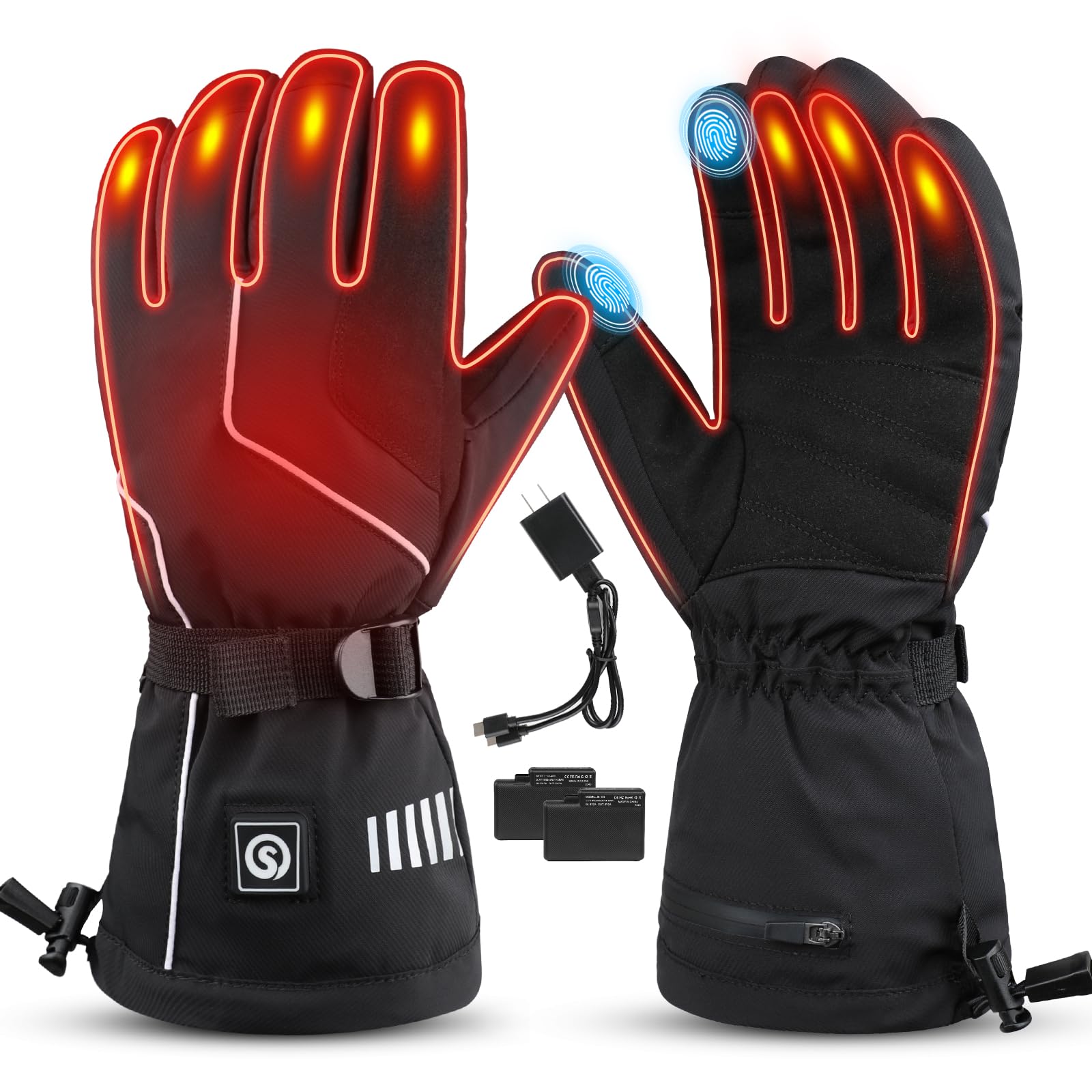 SAVIOR HEAT Heated Gloves Rechargeable Heated Gloves for Men Women 2 * 2200mAh Waterproof Elecctric Heating Ski Gloves with Touchscreen for Winter Outdoor Work Hunting Camping Snowboarding Hiking