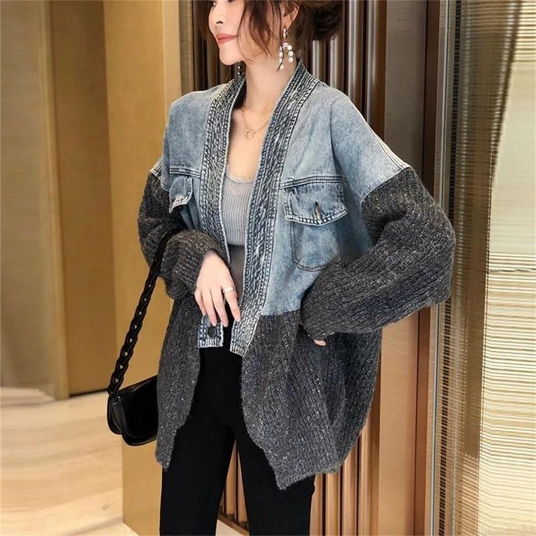 Chaqueta vaquera de punto para mujer, estilo retro, estilo callejero