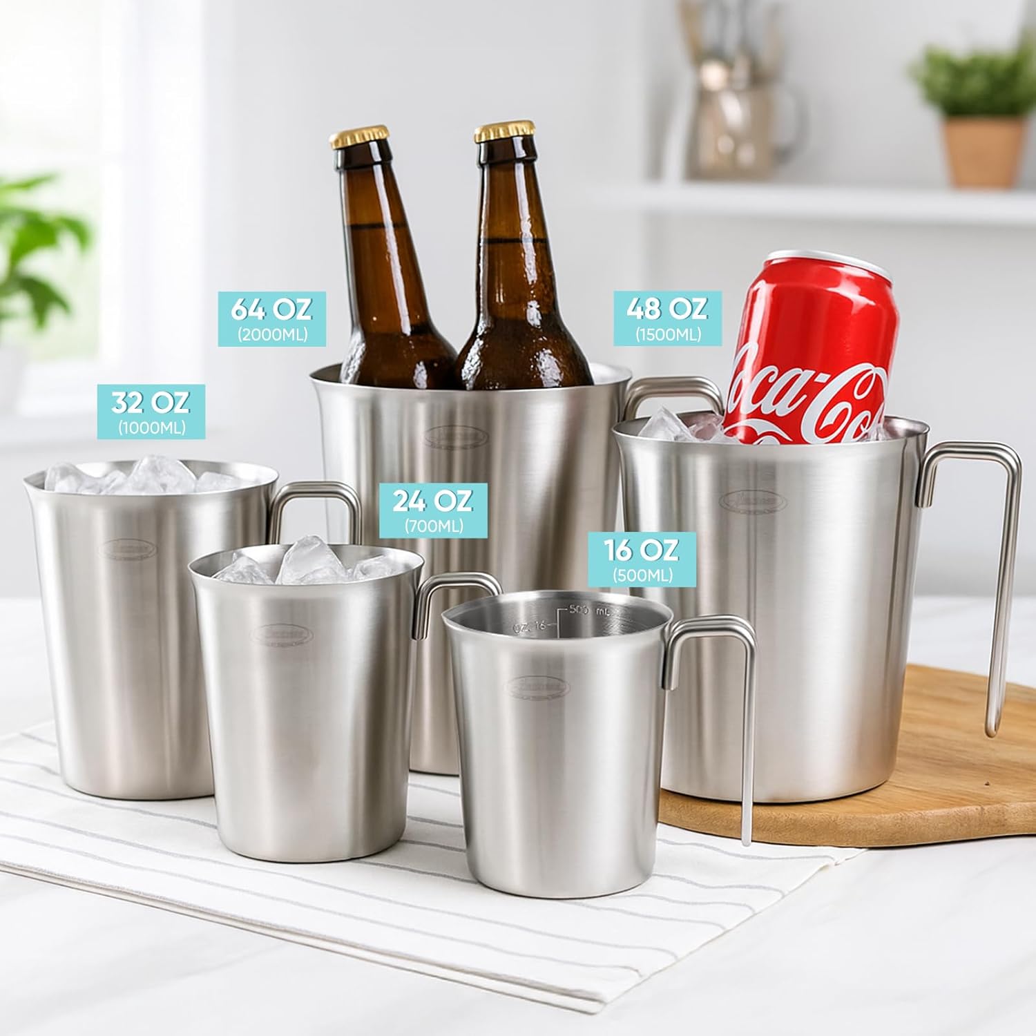 Newness 2-Pack Stainless Steel Measuring Cups Set, (3 Marking Including Cup/ML/Oz Scale) (2 & 3 Cup) Metal Measuring Cup with Handle For Prepping, Baking and Cooking, Dishwasher, Microwave Safe