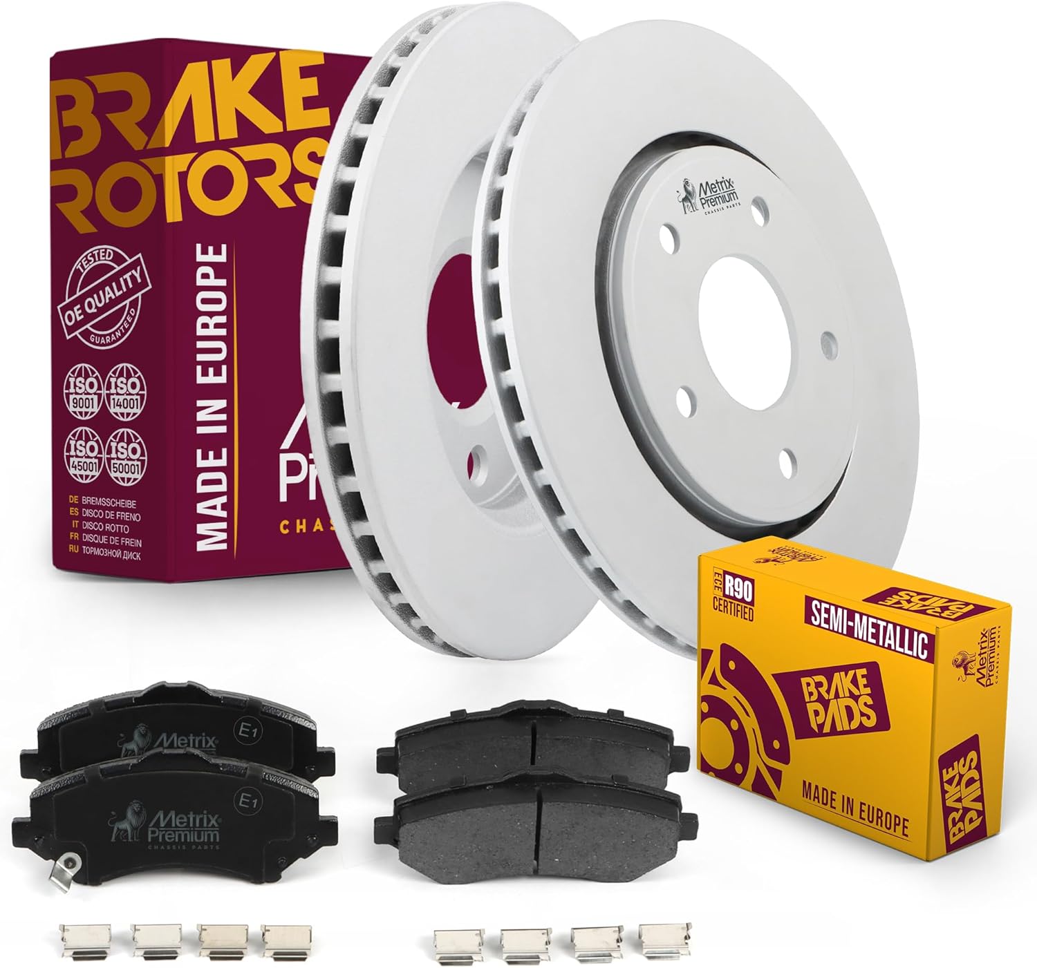Metrix Premium Chassis Parts - Front Vented Brake Rotor 11.89 inch (302 mm) & D1273 D1327 Semi-Metallic Disc Brake Pad Set Kit Fits 2008-2016 Chrysler Town & Country, 2008-2016 Dodge Grand Caravan
