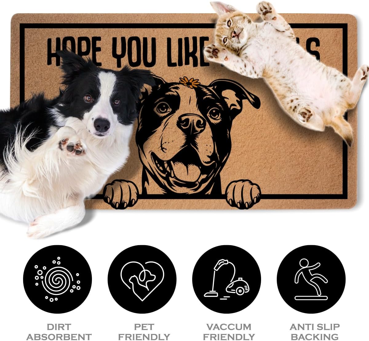 Pitbulls Door Mat 18x30 Inch, Faux Coco Coir Doormat with Non-Slip PVC Backing, Dog Printed Welcome Mat for Outdoor Indoor Entryway Porch Home, Dog Lover Gifts for Women, Hope You Like Pitbulls