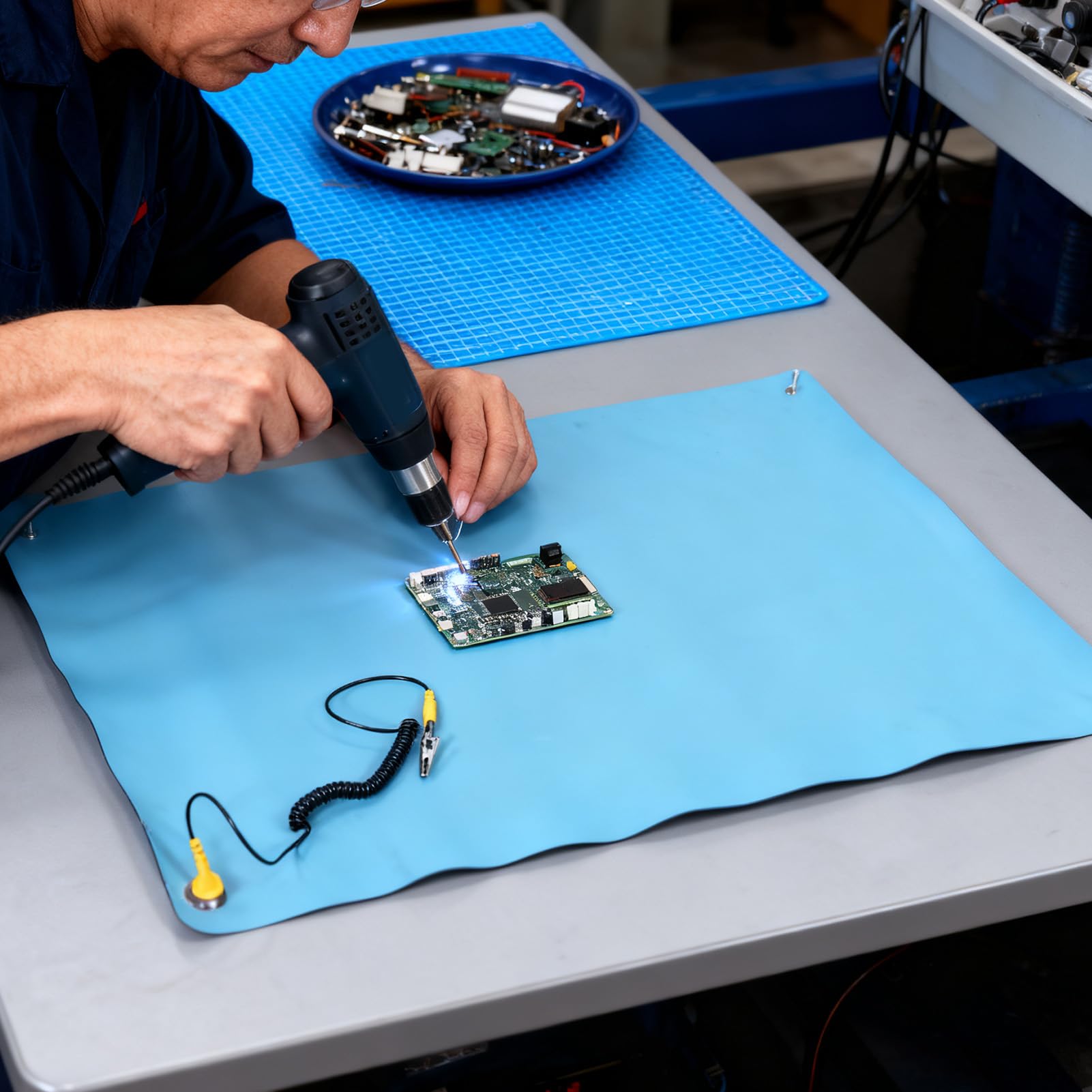 Jiawu Antistatische Matte, 26,4 X 20,1 Zoll Gummi-ESD-Pad für Elektronik, Inklusive 5,9 Fuß Erdungsdraht, Erstklassige Hitzebeständige ESD-sichere Lötmatte für die Reparatur von