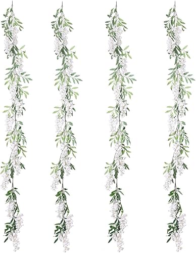 Miniatura 2 de Duovlo 4 guirnaldas de glicina de seda de imitación de 6.6 pies para colgar en el hogar, al aire libre, jardín, ceremonia, boda, arco, decoración