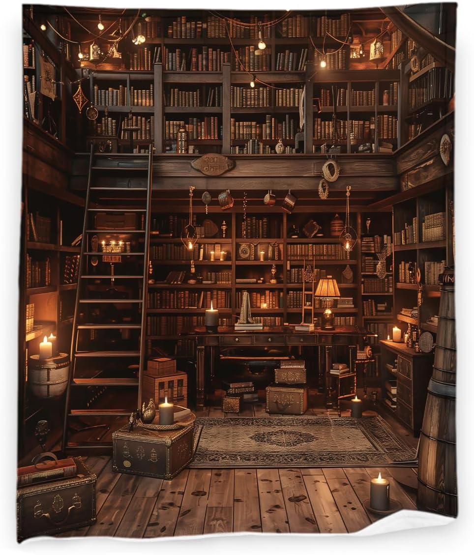 Vintage Bookshelf Bookcase 40" x 50" Old Retro Library Super Soft Bedding Fleece Throw Blanket Luxury Bed Blanket Sofa Living Room Bedroom Warm Lightweight for Men and Women
