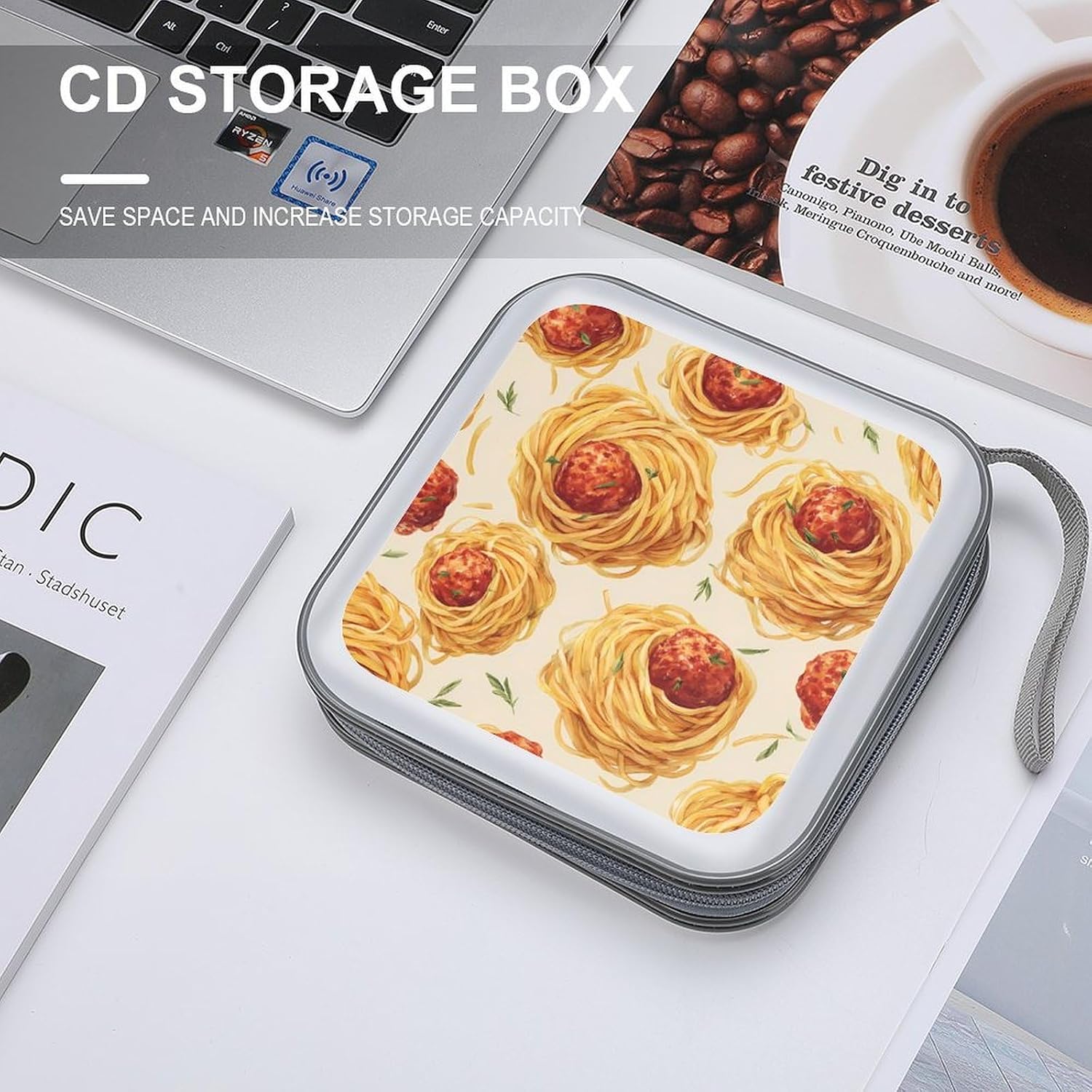 Meatballs Pasta Noodles Portable CD Storage Case DVD Holder Box Organizer 40 Capacity for Home Car