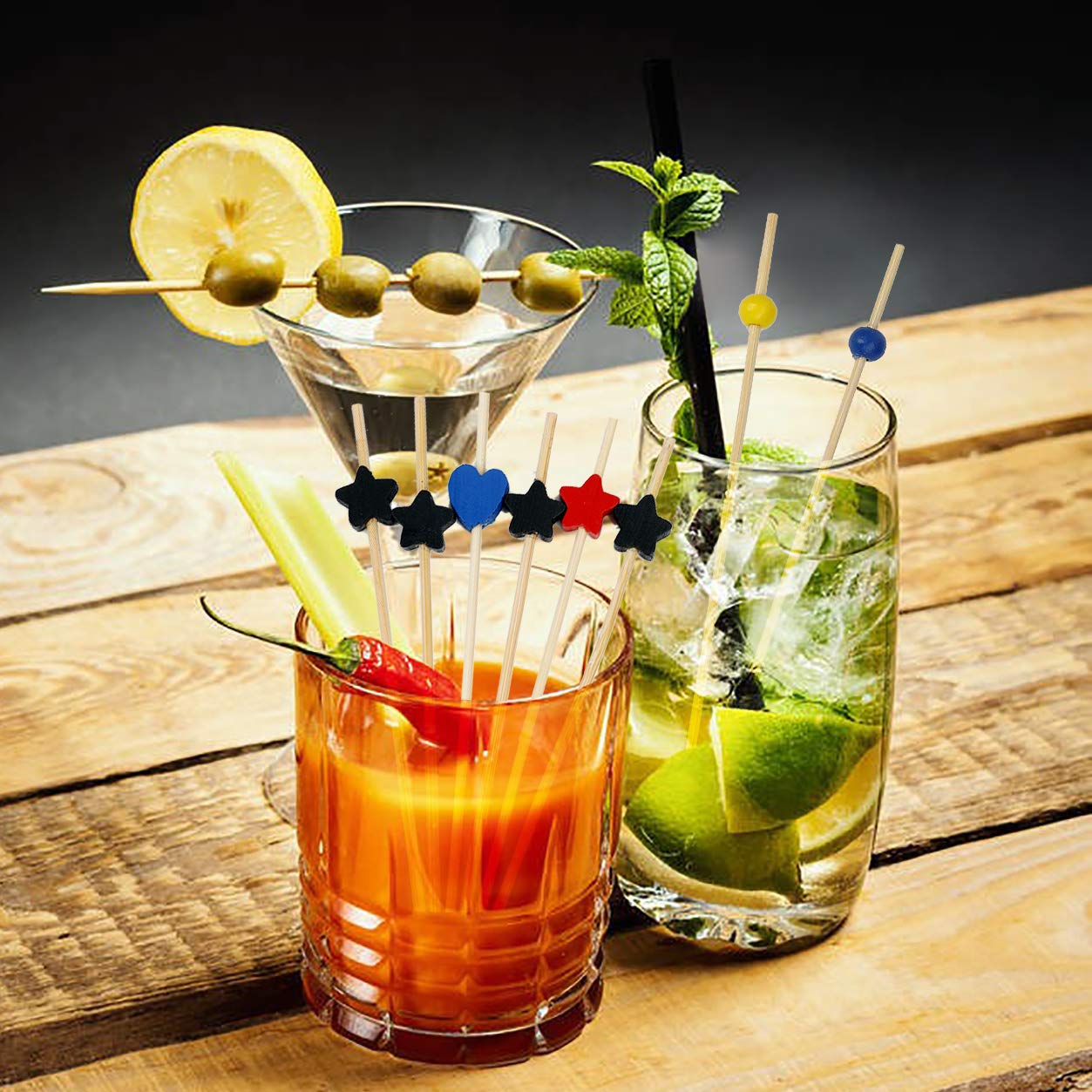 100 Bastoncini Da Cocktail In Bambù Con Cuori Colorati, Lunghezza 11 Cm, Per Antipasti, Frutta, Dessert E Decorazioni Per Feste, Biodegradabili