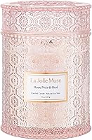 La Jolie Muse Rose Noir & Oud Scented Candle | 19oz Soy Wax Wooden Wick | 90Hr Burn | Romantic Valentine's Gift & Elegant Home Decor