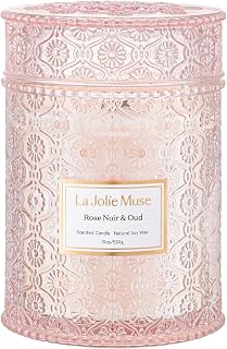 La Jolie Muse Rose Noir & Oud Scented Candle | 19oz Soy Wax Wooden Wick | 90Hr Burn | Romantic Valentine's Gift & Elegant Home Decor
