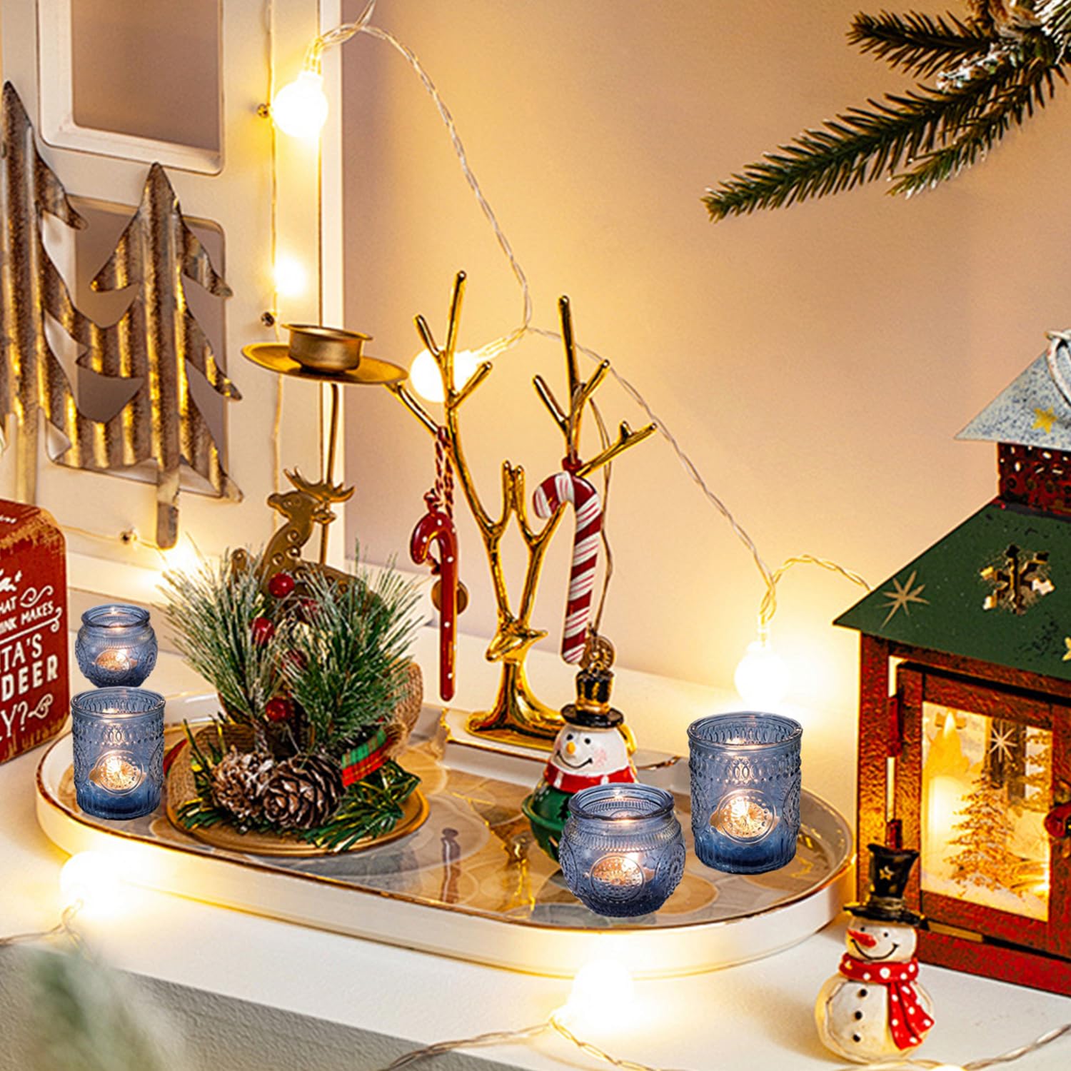 Portavelas de cristal, portavelas votivos para centro de mesa de boda, varias fiestas y decoración del hogar (12, azul)