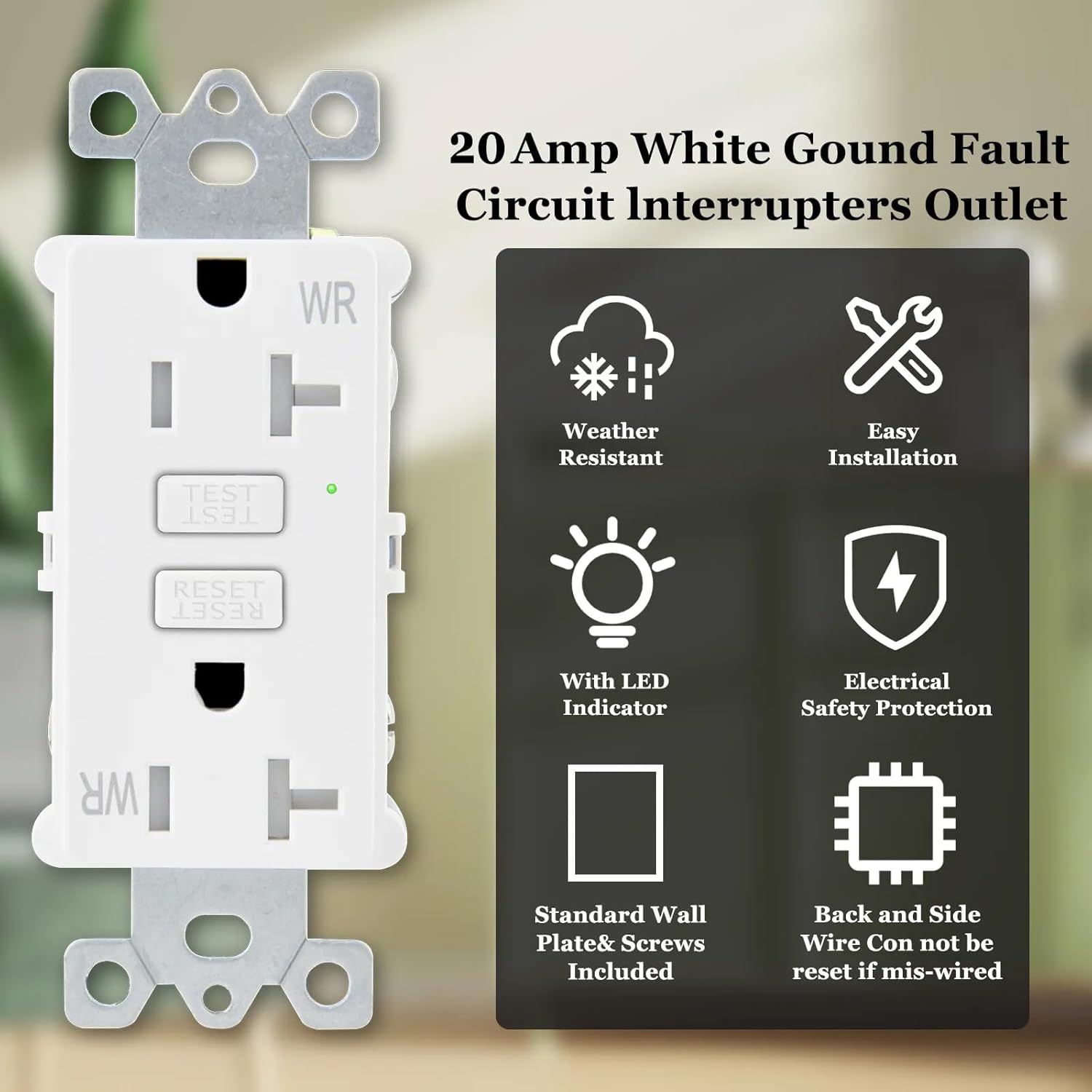 4 Pack GFCI Outlet 20a Low Profile GFI Electrical Outlet Thinner Design Weatherproof with LED Indicator UL Listed, 20 amp Ground Fault Circuit Interrupters Outlet GFCI Receptacle with Plate & Screw