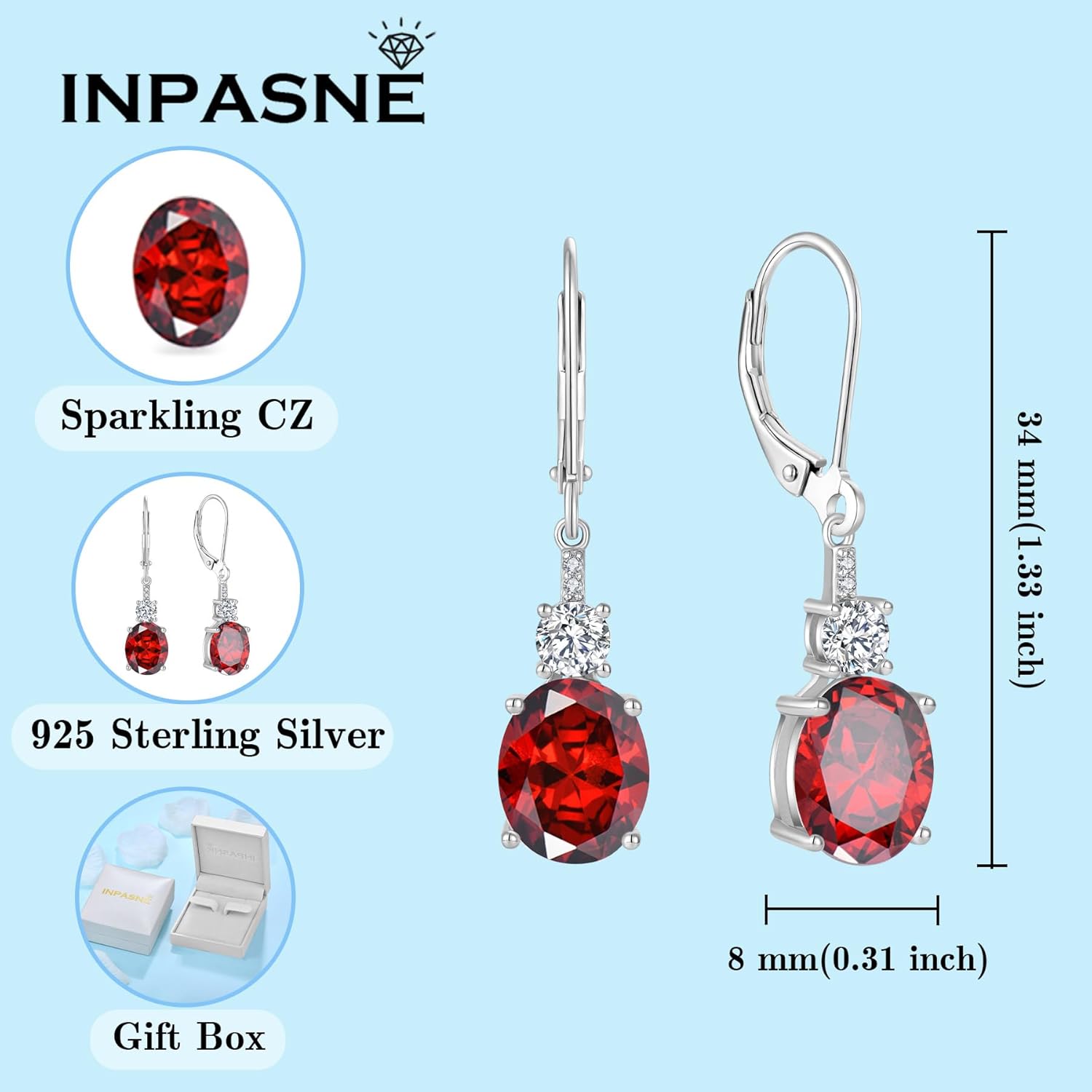 Oval Dangle Drop Earrings for Women 925 Sterling Silver Leverback Earrings Birthstone Jewelry Gifts for Her - Image 6