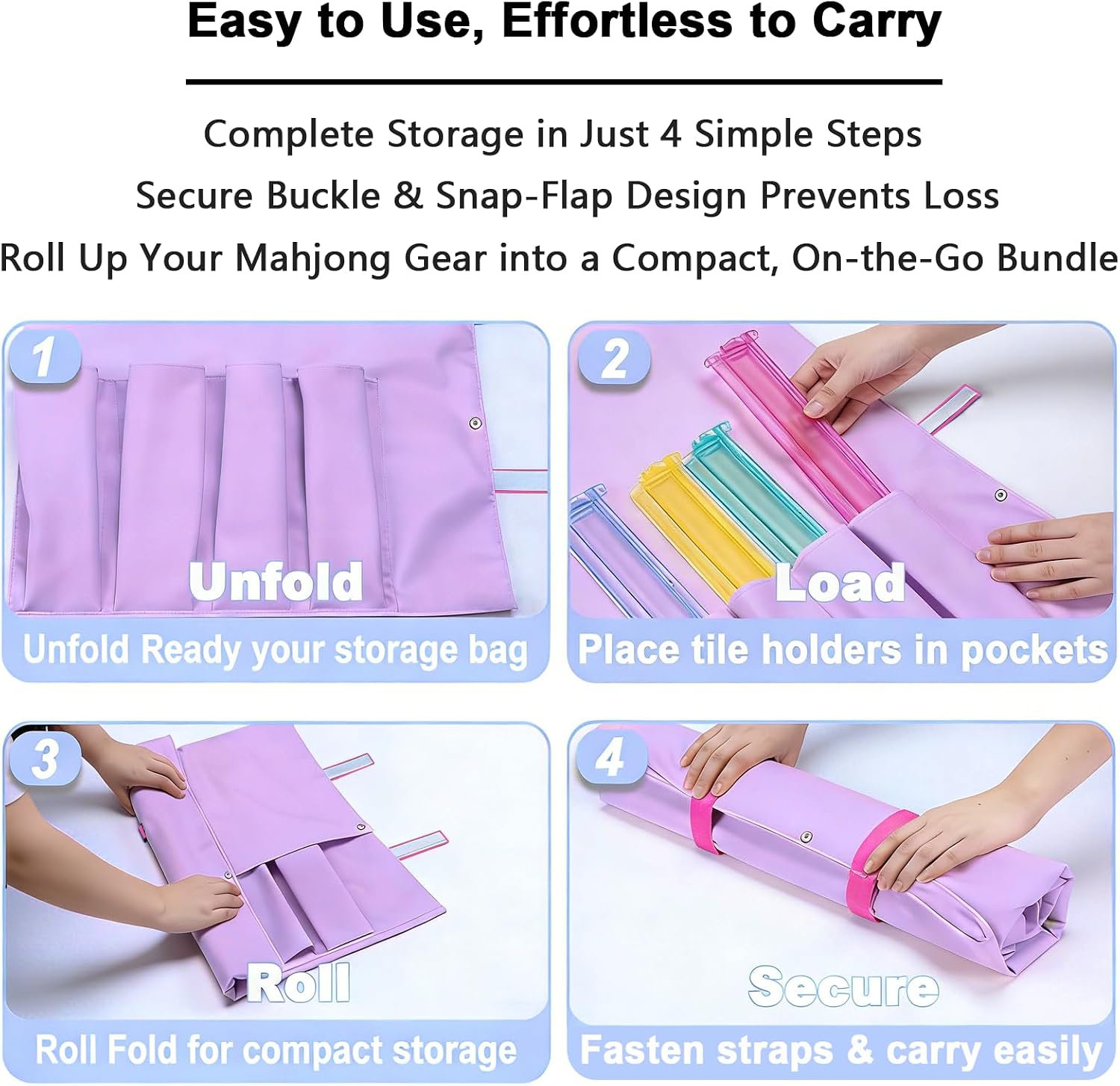 Mahjong Rack Storage Bag 39.8 Inch, Roll-Up Mahjong Rack Storage Bag for 4 Mahjong Racks & Pushers, Dustproof Travel Carrier Organizer with Dual Straps, Organizer for Mahjong Pushers （Purple）