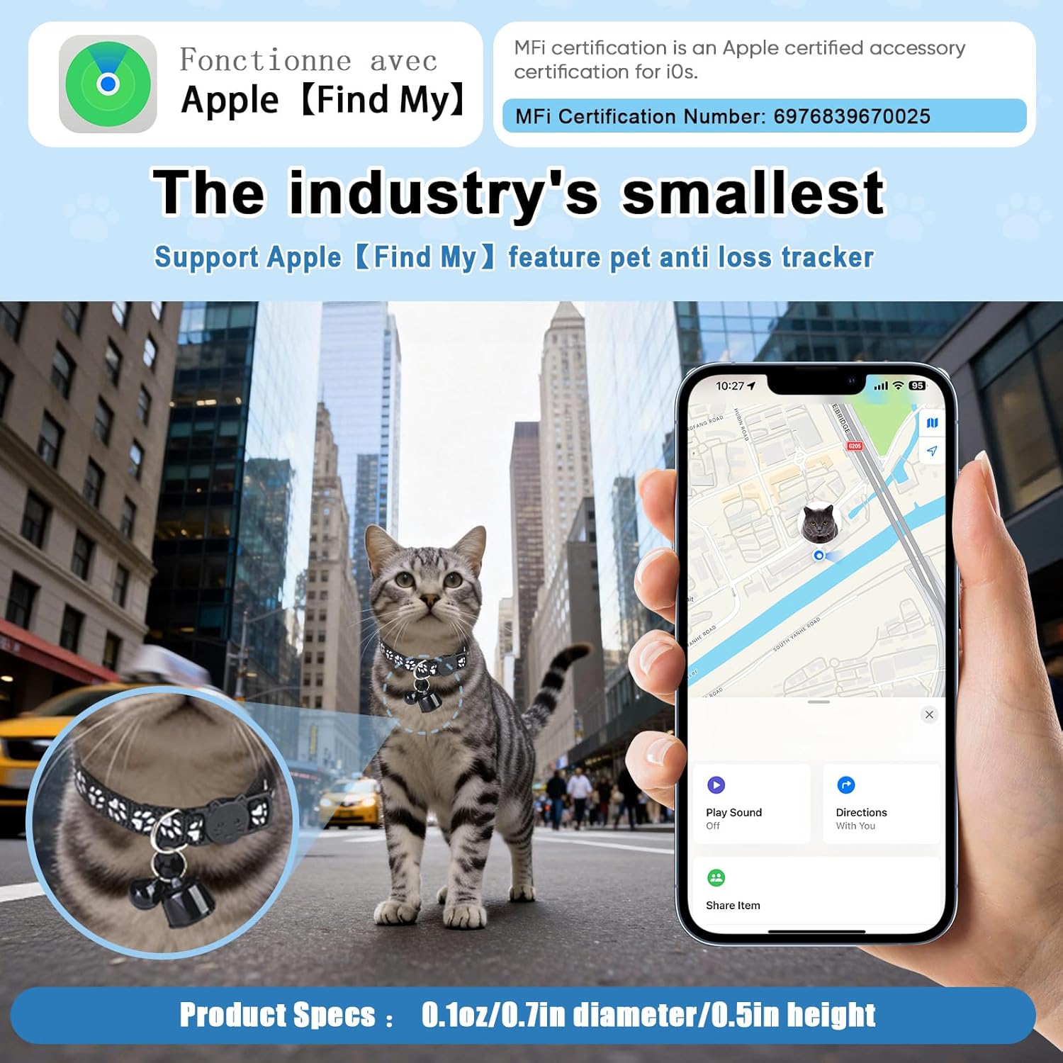 2026 Compact AirTag Cat Collar Set – Lightweight Design Reduces Pet Burden(0.1oz) | Adjustable Size (7–13in) for Cats, Anti-Lost Tracker Compatible with iPhone 'Find My' App,48mAh+ 1 Spare Batteries