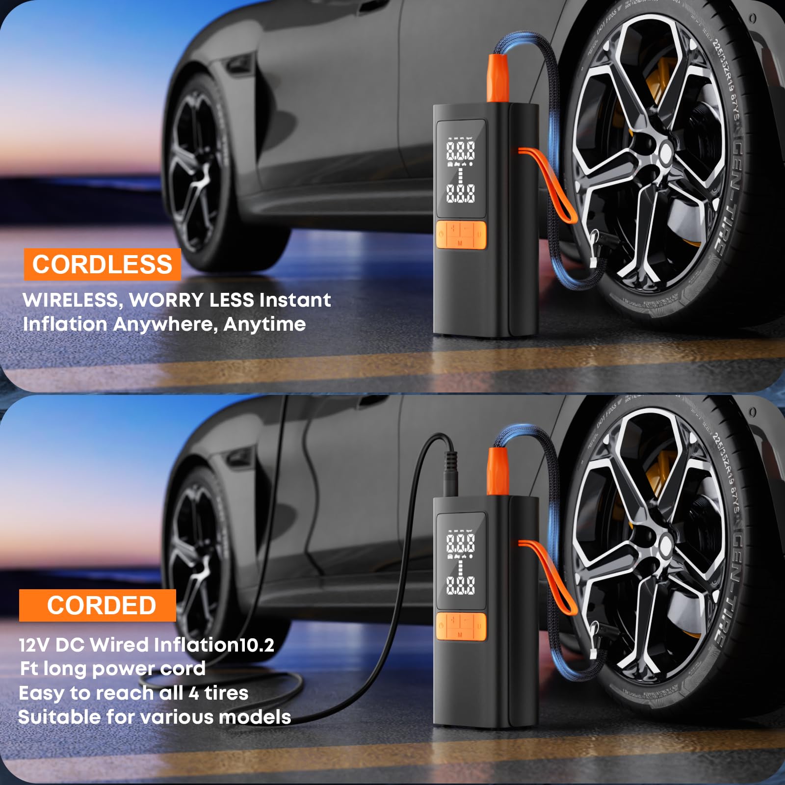 Tire Inflator Portable Air Compressor - 150PSI Air Compressor with Tire Pressure Gauge 15000mAh 3X Faster Portable Air — view 4