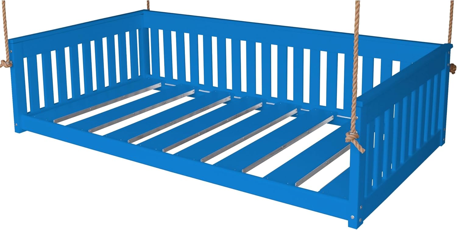 Twin Size Hanging Day Bed with Rope, Poly Lumber-Aruba Blue
