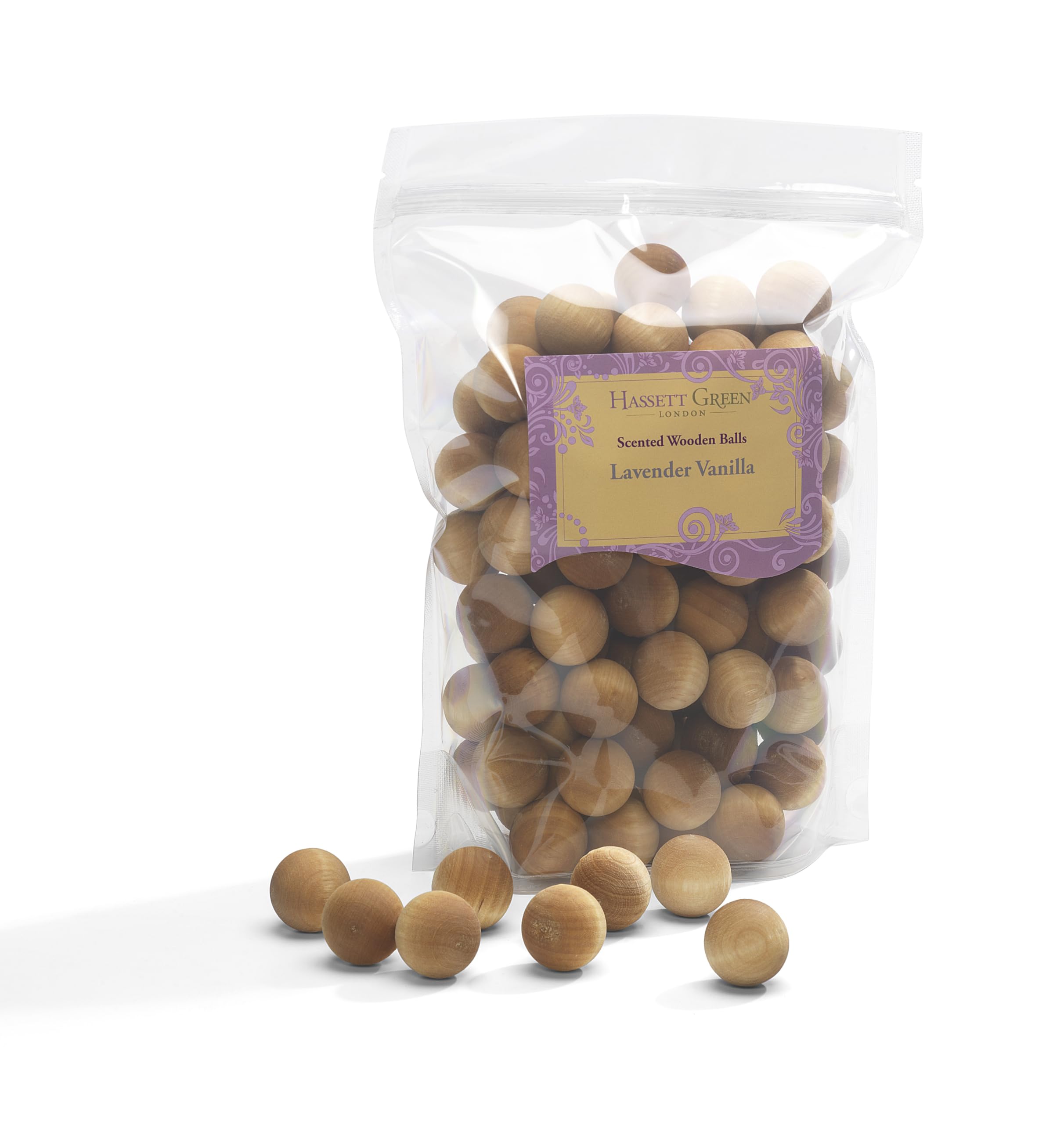 Hassett Green London Green/Lavender Hassett London - Vanilla - Scented Wooden Balls Pack Of 100 - Alternative To Pot Pourri, Diffusers, Sachets And Drawer Liners