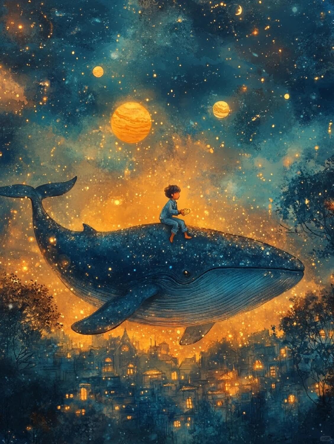 Rqwybcaxn Stamped Beaded Cross Stitch Kits Whales and Planets 40x50cm