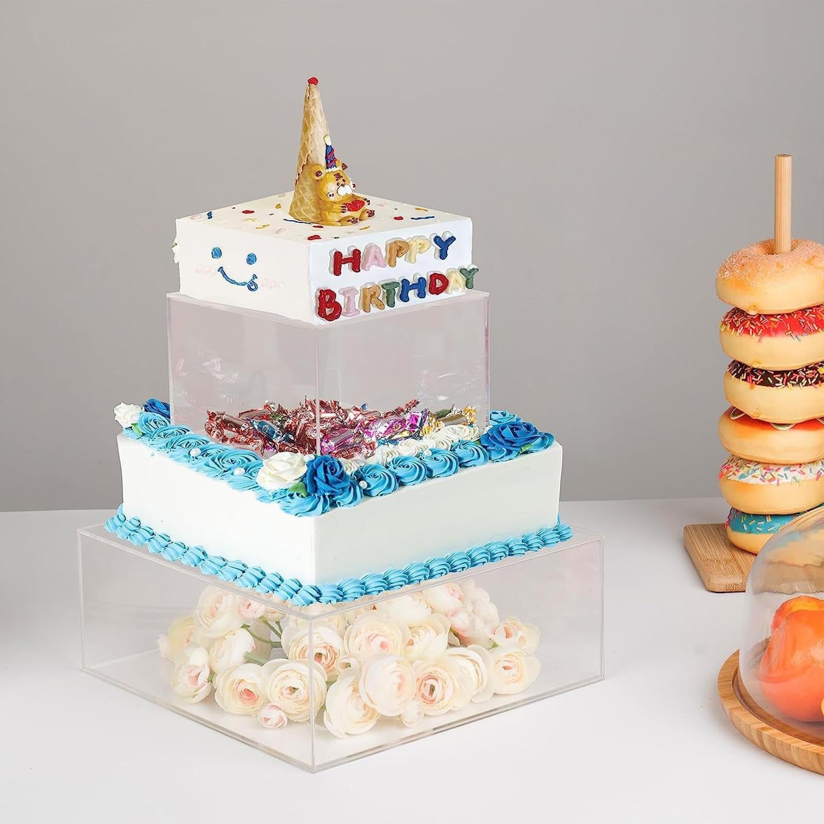 Soporte de exhibición de acrílico para pasteles Soporte cuadrado para