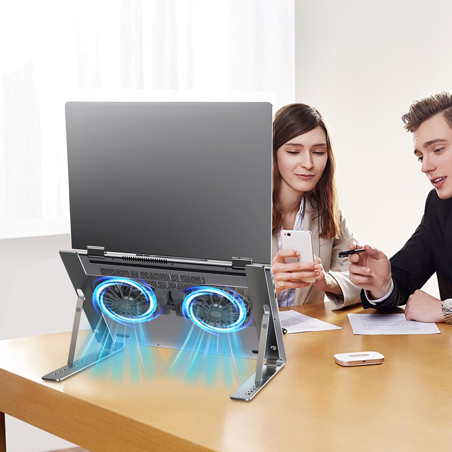 Laptop Cooling Stand with Removable Radiator, Height Adjustable Laptop Cooling Stand for 17" Laptops - Silver