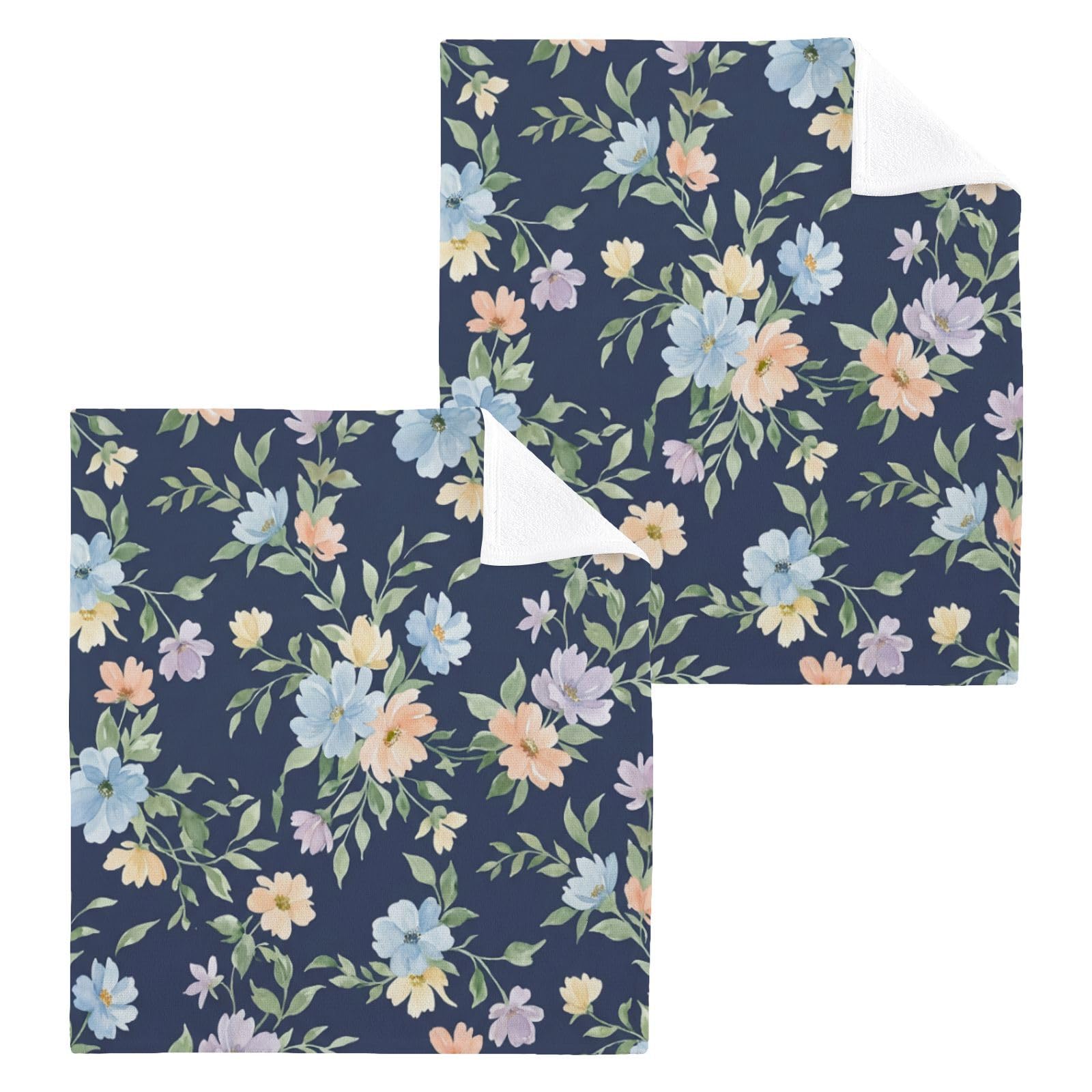 BOESI Soft Pastel Floral Watercolor 12x12in Cotton Washcloth,Face Towel