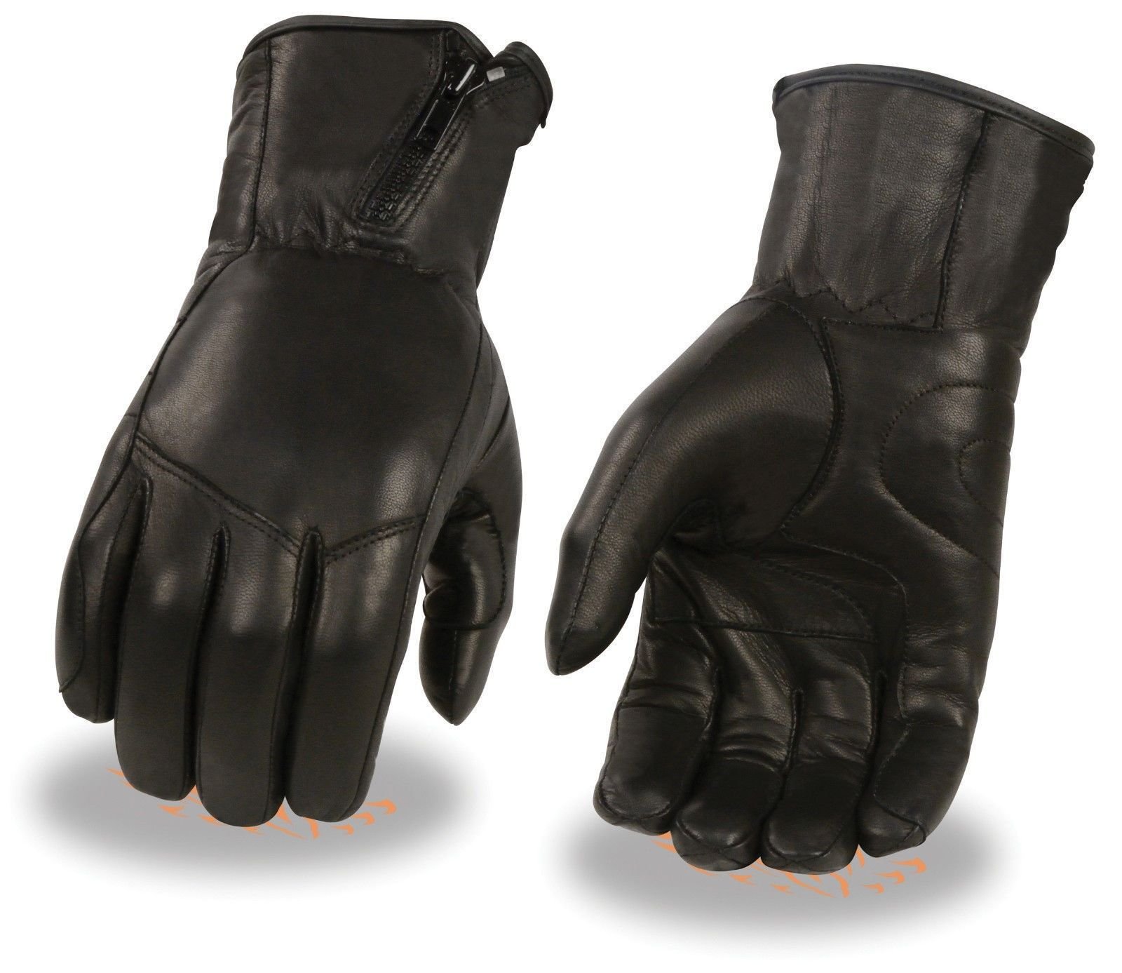Motorcycle Mens Butter Soft Long Leather Gloves with Side Set Zipper Cuff Lined 2XL Regular