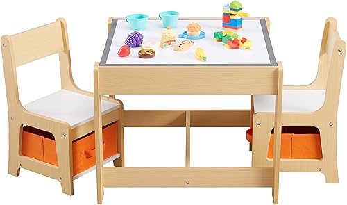 Miniatura 9 de Juego de mesa y silla para niños, mesa de actividades de madera 3 en 1 con cajón de almacenamiento para niños pequeños, dibujo, lectura,