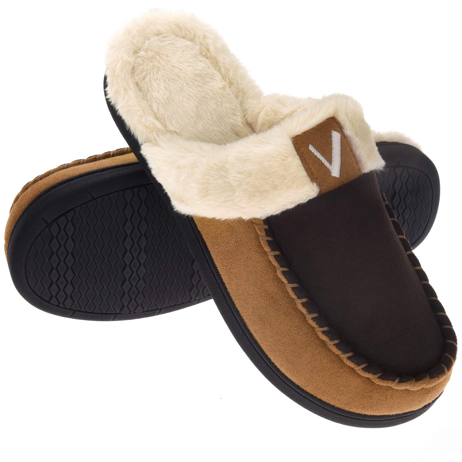 VONMAYMen's Memory Foam Fuzzy Slippers Slip On Scuff House Shoes Moccasin Faux Fur Plush Fleece Lining Indoor Outdoor Winter Warm