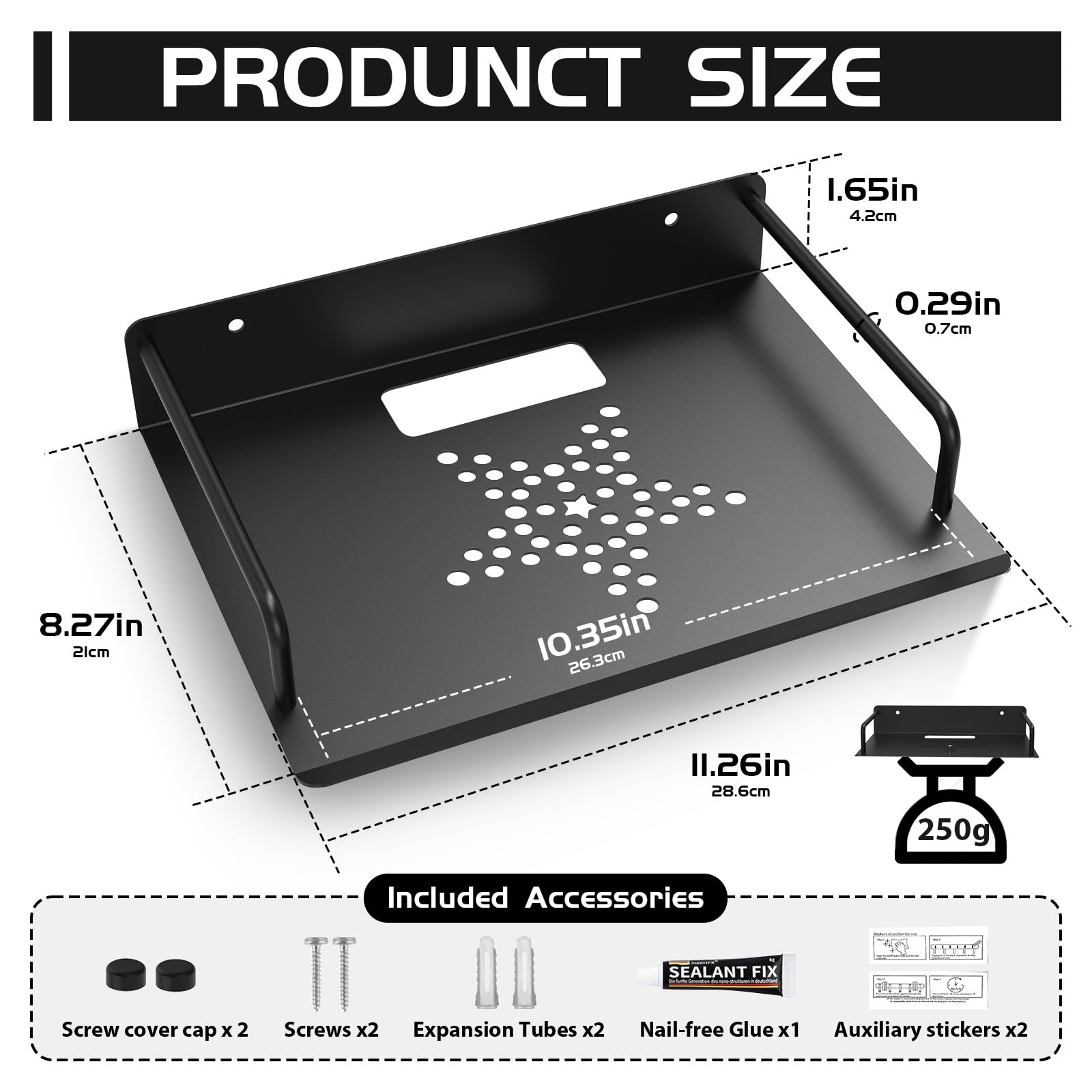 AIYOTAR Projector Shelf for Wall, Aluminum Alloy WiFi Router Wall Mount Shelf Easy to Dissipate Heat, Wall Floating Shelves/Stand/Rack/Holder/Bracket for Game Console/Speaker/Cabel Box/DVD Player