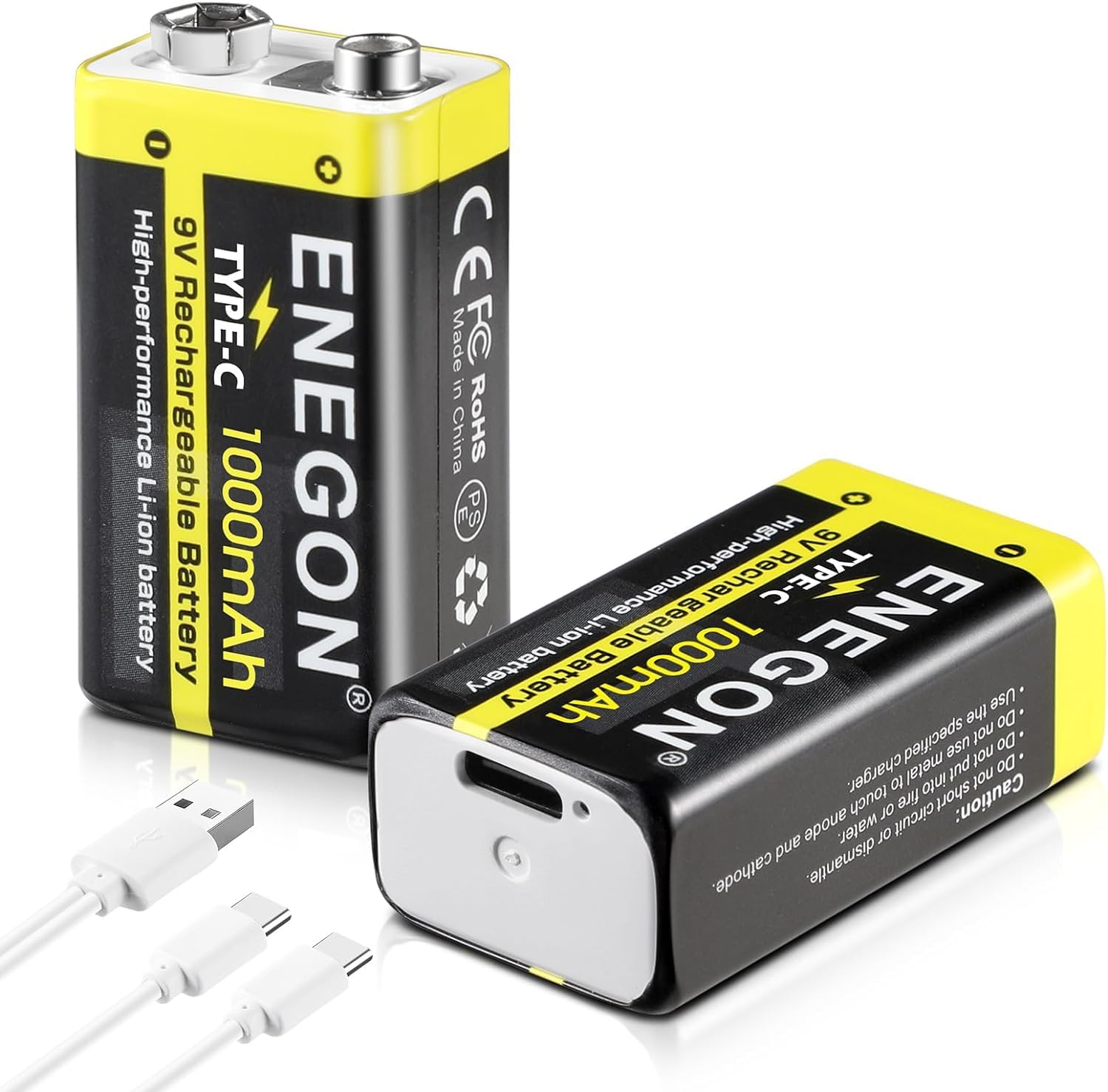 Amazon | ENEGON 1000mAh 9V 充電式 リチウム 電池 2個+Typec 充電 