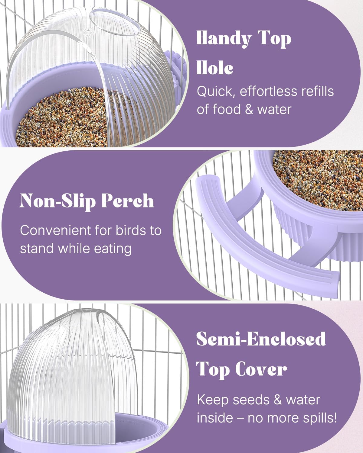 Pawfly No Mess Bird Feeder with Water Dispenser, Food and Water Bowl for Parakeet, Parrot, Cockatiel, Budgie and Lovebird, 4" D x 5.5" H Bird Cage Feeder
