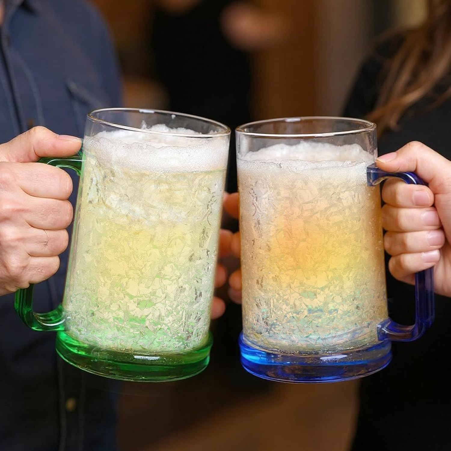 4 Pack Freezer Beer Mugs, Double Wall Gel Frosty Freezer Ice Mugs, Plastic Beer Mugs With Handles for Parties and Gifts, 16oz (Blue, Red, Orange and Green) - Image 6