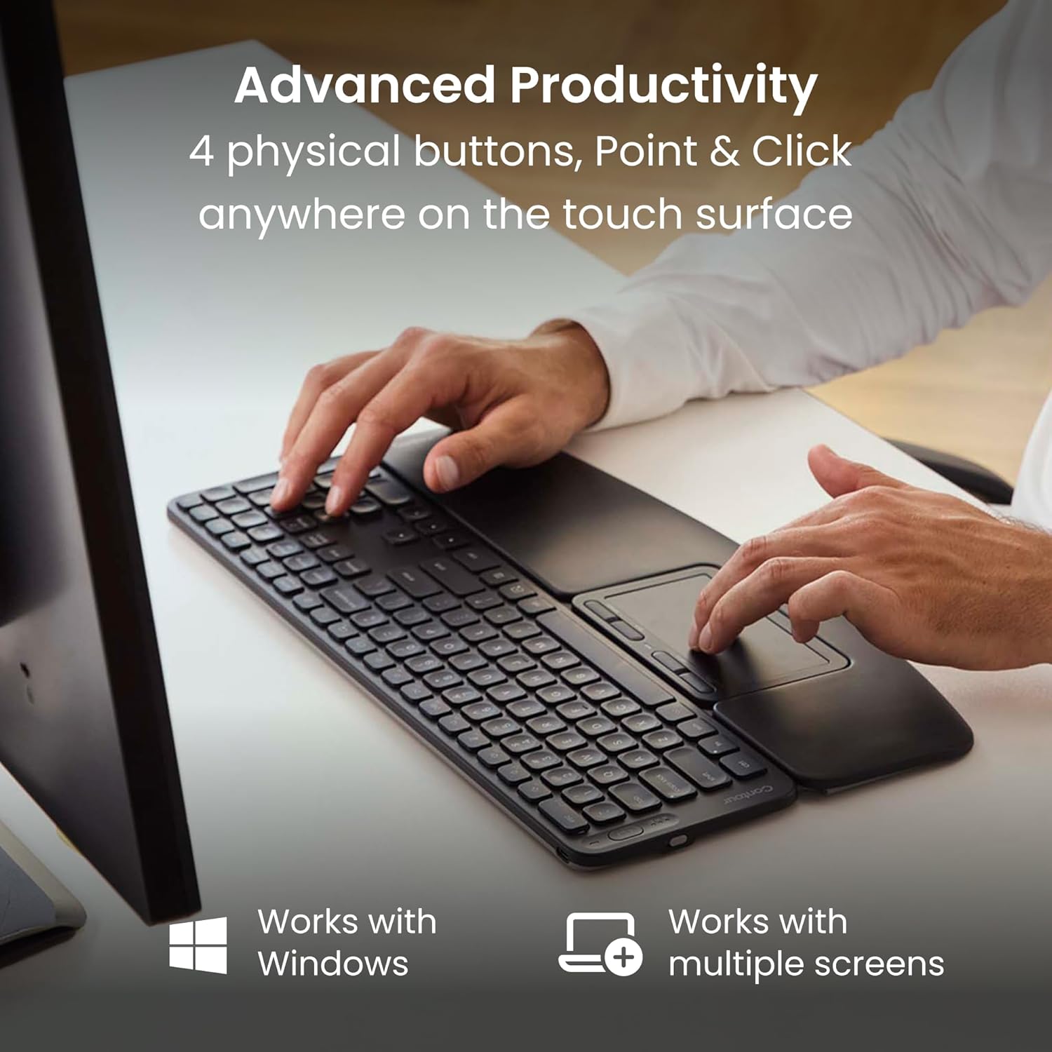 Contour Touch: Wireless Bluetooth Ergonomic Touchpad for Windows 10 & 11, Multi Touch & High Precision Glass Trackpad, Click Anywhere, 4 Programmable Shortcut Keys, Full Size Wrist Rest