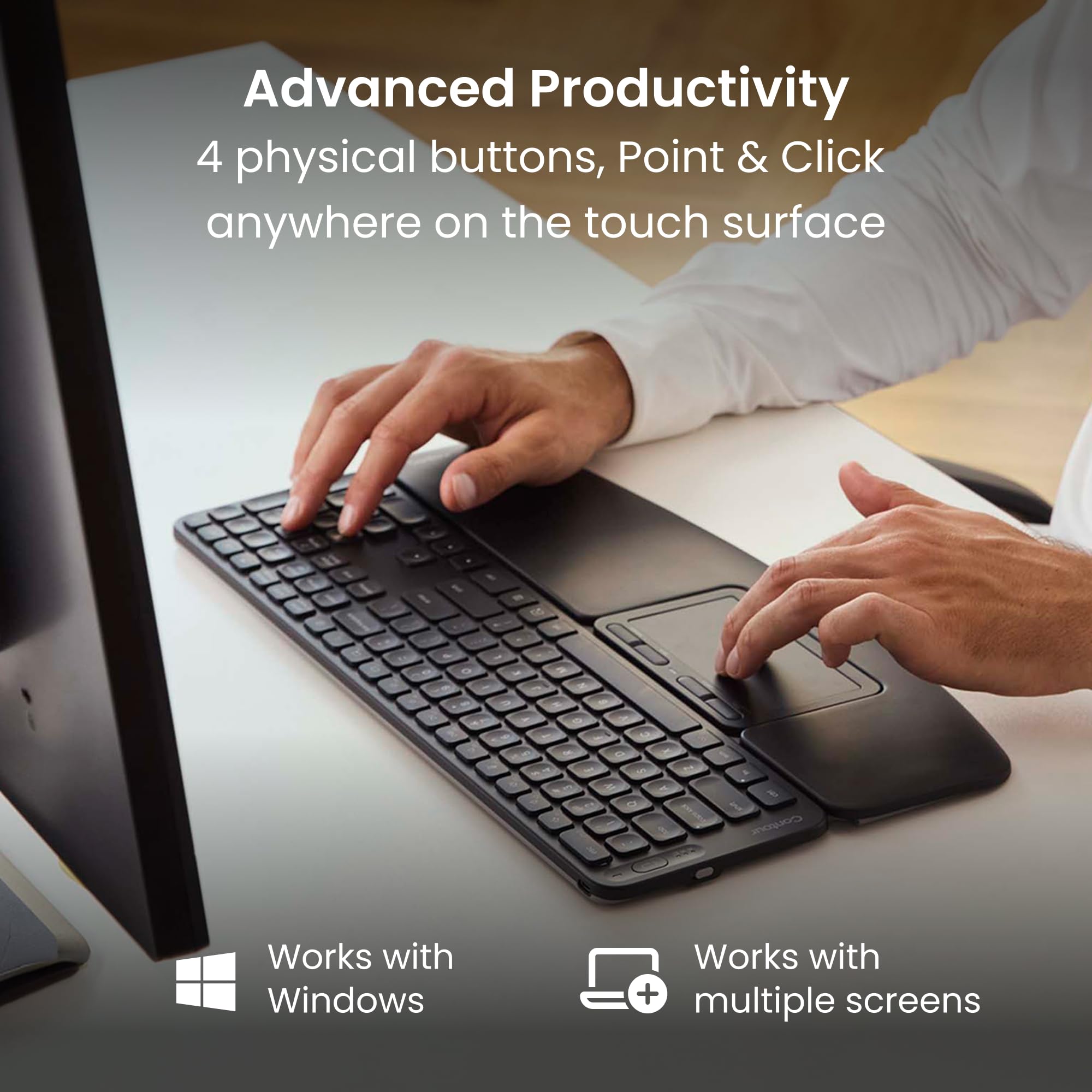 Contour Touch: Panel táctil ergonómico Bluetooth inalámbrico para Windows 10/11, multitáctil, Vidrio de Alta precisión, Clic en Cualquier Lugar, 4 Teclas programables, reposamuñecas Completo.