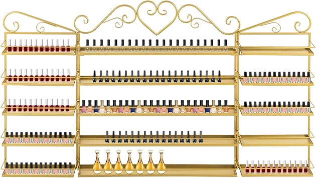 Nail Polish Organizer Wall Mounted, 3Pcs 5-Tier Nail Polish Storage Rack, Metal Nail Polish Storage Holder, Multifunctional Organizer for Essential Oil Perfume at Home Salon SpaGold