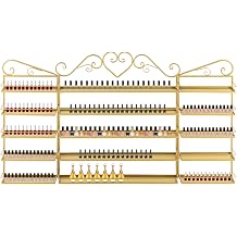 5 Tiers Nail Polish Storage Racks, Metal Cosmetic Display Case Wall-Mounted Essential Oil Organizer Shelf for Homes, Nail Salons, Spas, Stores Gold