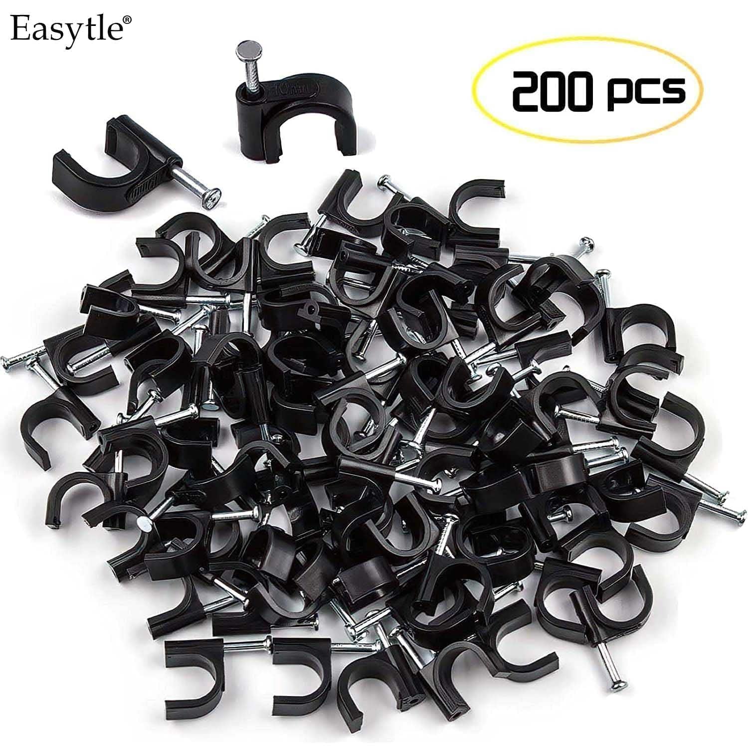 200 Pcs Cable Clips 4/6/8/10mm Nail in Cable Clips Cable Wire Clips Cable Tacks Coax Cable Speaker Wire Clips Cable Nails for Cords Wall Wire Clips RG6 RG59 CAT6 RJ45 Ethernet Cable Clips Black — Amazon image 2