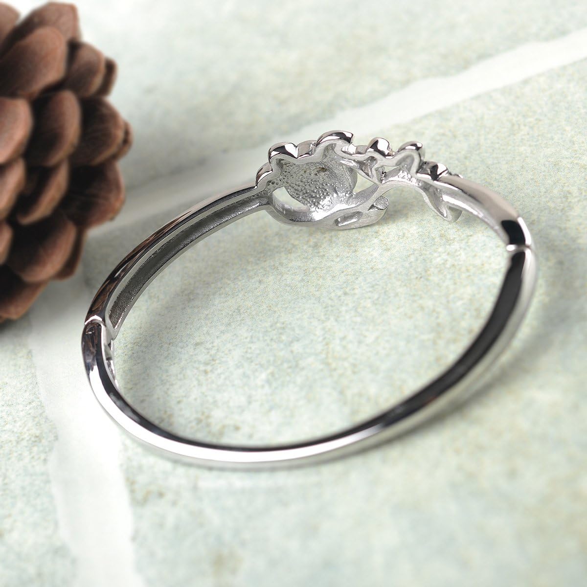 Polished Cuff Bracelet for Women Titanium Steel Rose Flower Bracelet 22.4G - Image 5