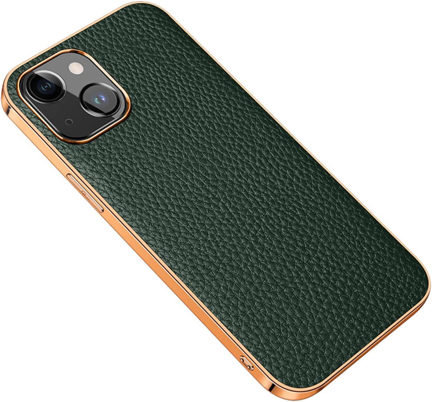 Coque iPhone 14 Plus vert cuir véritable mince pour le quotidien