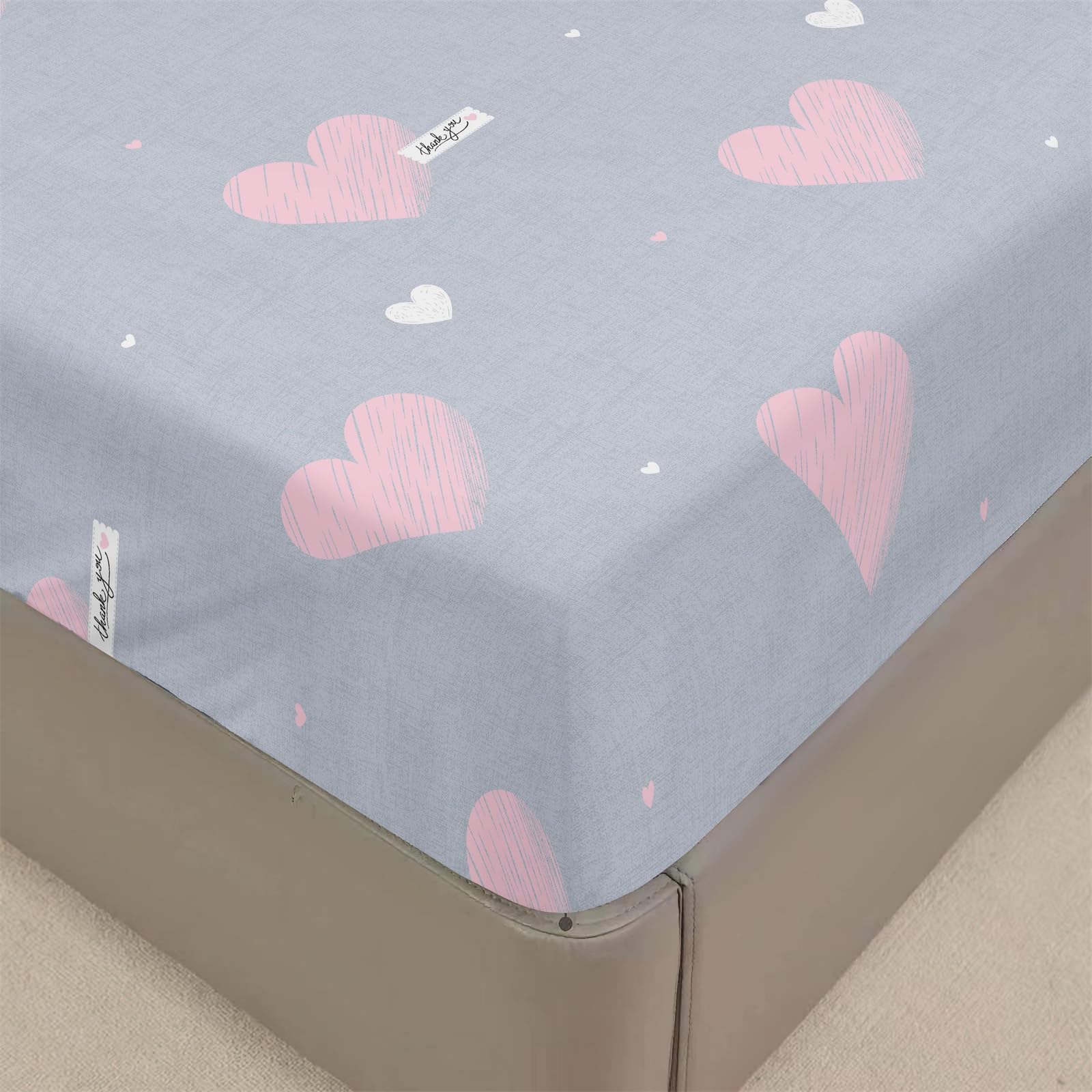 Chickwin Fitted Sheets Bedding Sheets, Print Double King Single Size Bed for Deep Pocket 30cm - Shrinkage Fade Resistant Easy Care (Small Double,gray heart)